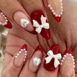 Add A Touch Of Romance With 24Pcs Press On Nails Almond Nails Elegant Faux Pearl